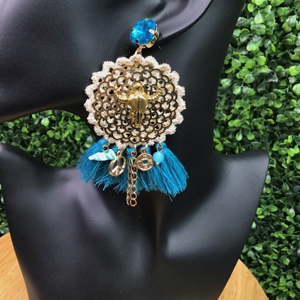 Western boho style‎ earrings in color blue